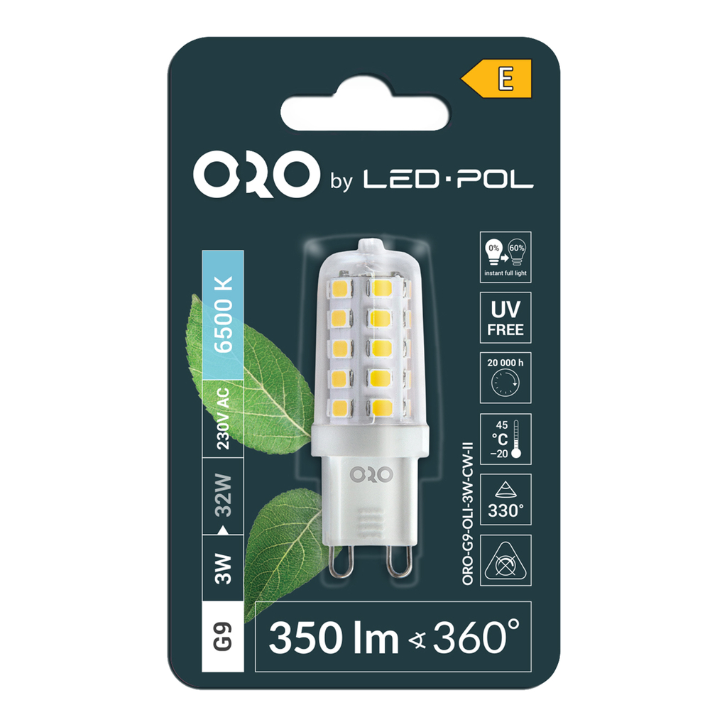 LED žárovka G9 3 W studená ORO-G9-OLI-3W-CW-II