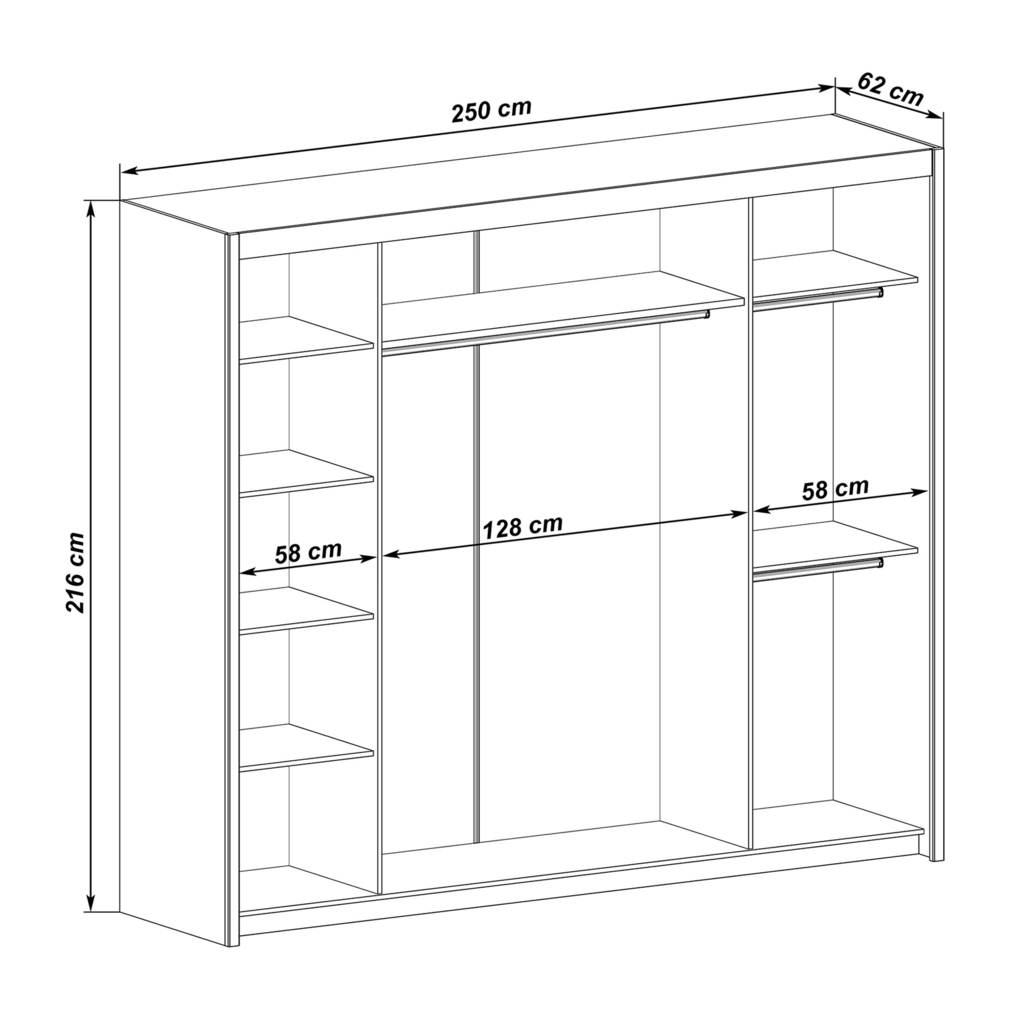 Skříň s posuvnými dveřmi se zrcadlem dub sonoma INOVA 250 cm