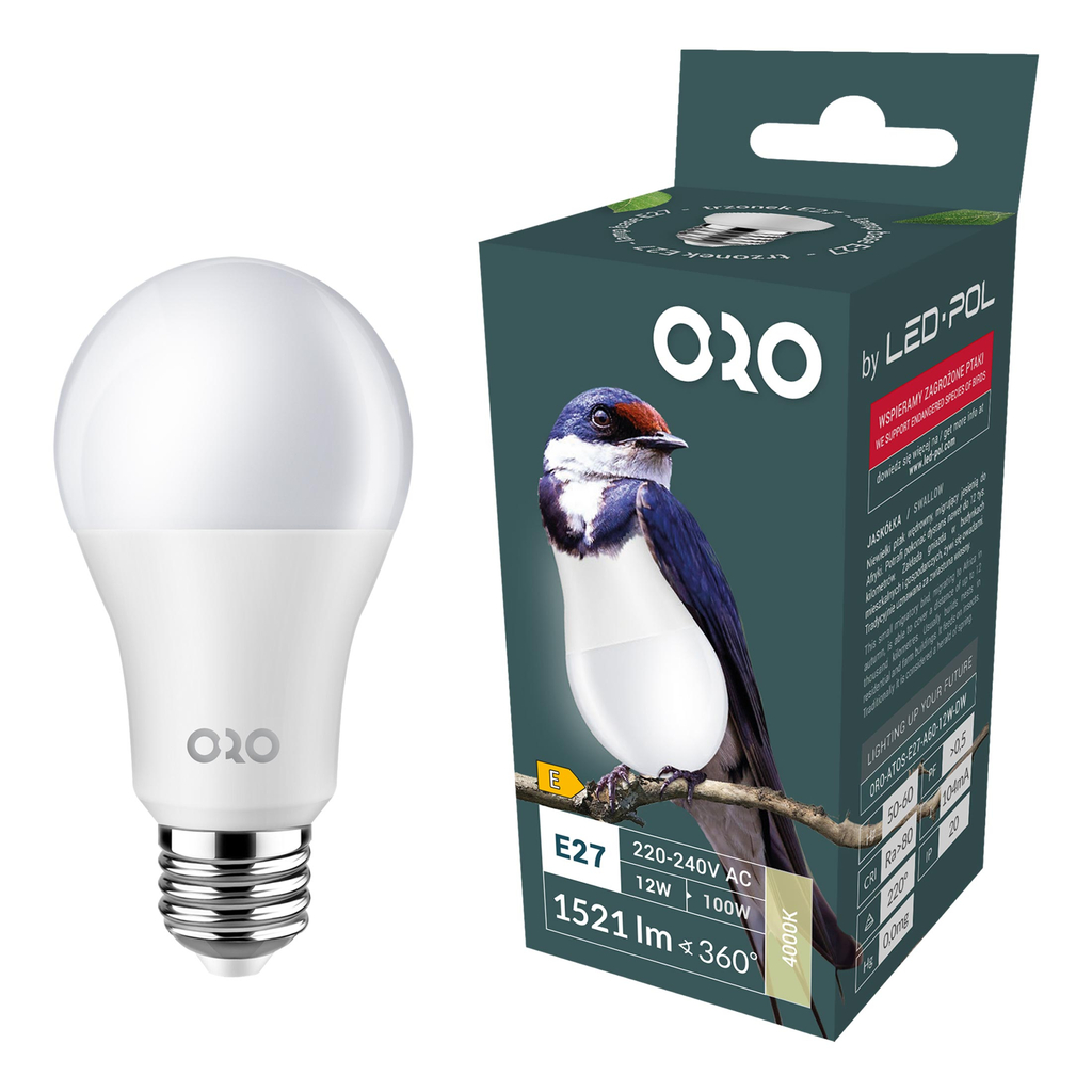 LED žárovka E27 12 W neutrální ORO-ATOS-E27-A60-12W-DW