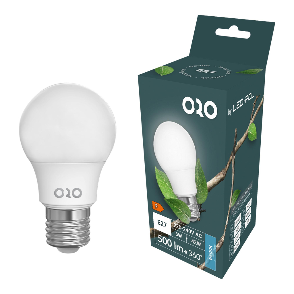 Studená LED žárovka ORO-ATOS-E27-A55-5W-CW