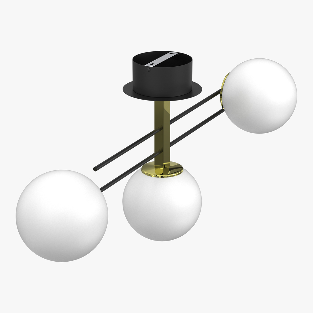 Stropní svítidlo se 3 stínidly ve tvaru koule SATELIT III černo-zlaté