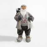 Vánoční šedá figurka SANTA CLAUS S lucernou 80 cm