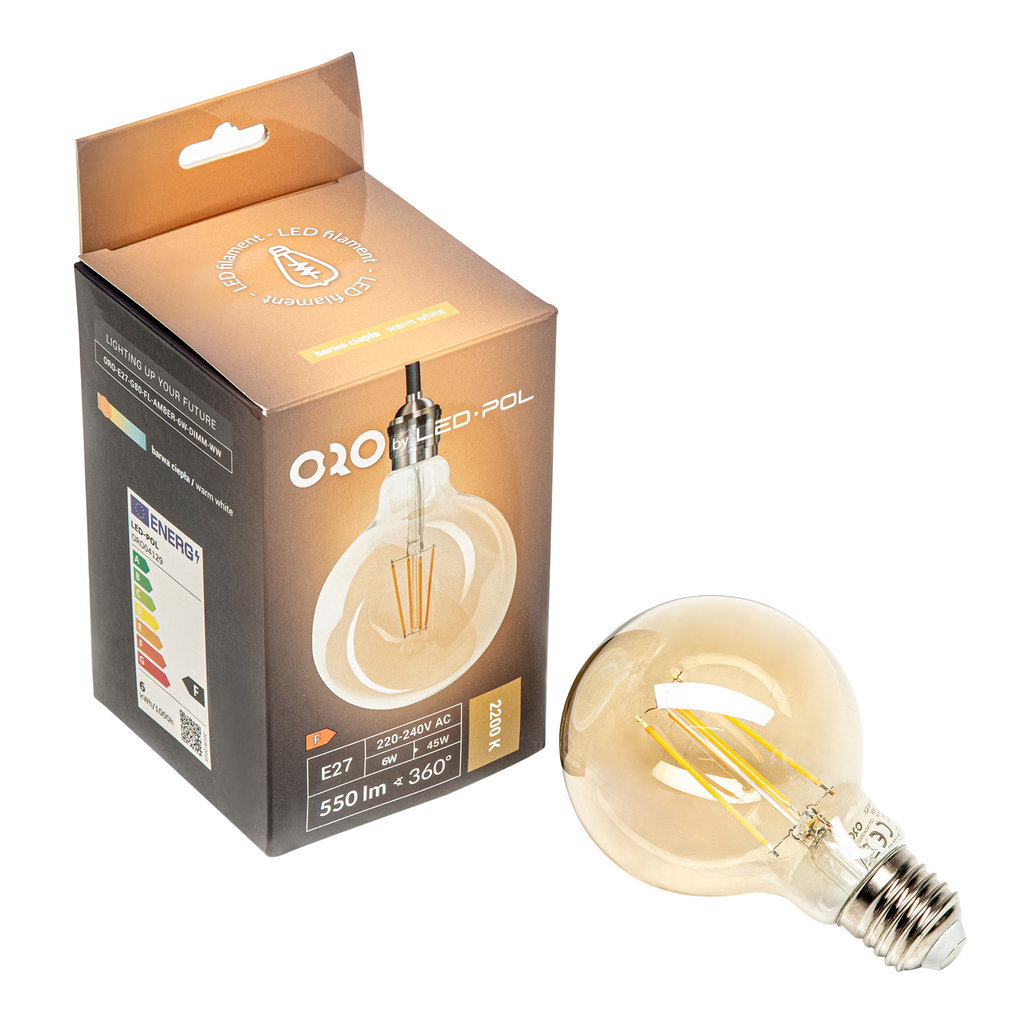 Dekorativní LED žárovka E27 6 W teplé barvy ORO-E27-G80-FL-AMBER-6 W-DIMM