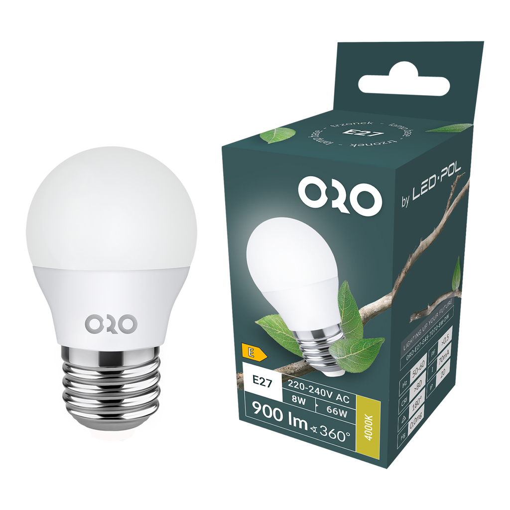 LED žárovka E27 8 W neutrální ORO-E27-G45-TOTO-8 W-DW