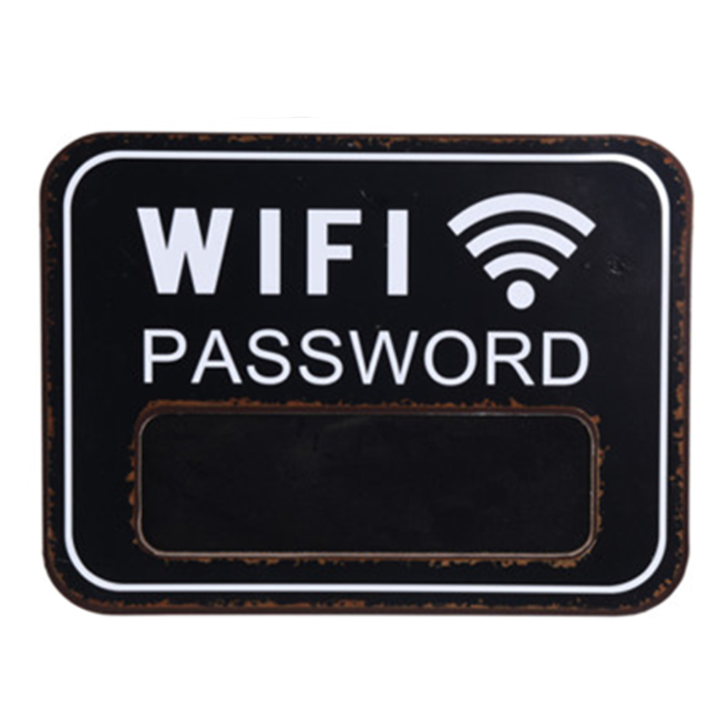 Nástěnná tabule s nápisem WIFI PASSWORD MIX