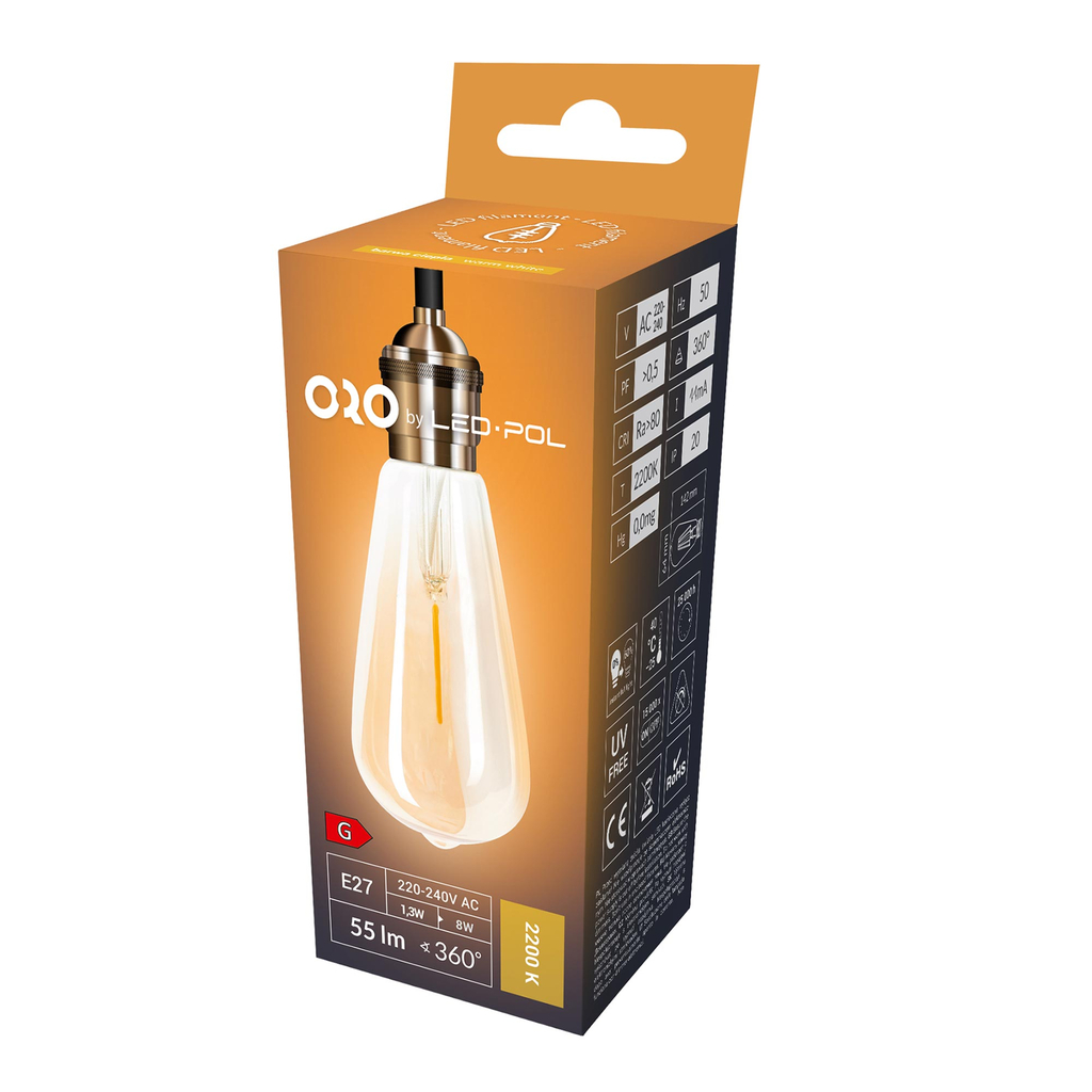 Retro LED dekorativní žárovka E27 1,3 W teplé barvy ORO-E27-ST64-FL-AMBER-1,3W-WW