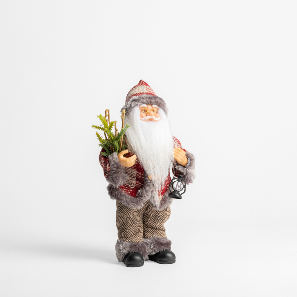 Vánoční červeno-šedá figurka SANTA CLAUS 25 cm