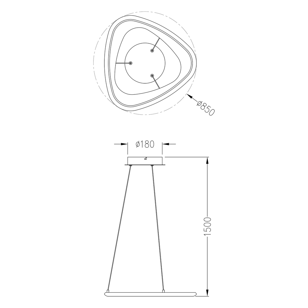 Závěsné LED svítidlo GETAFE 85 cm chrom černá