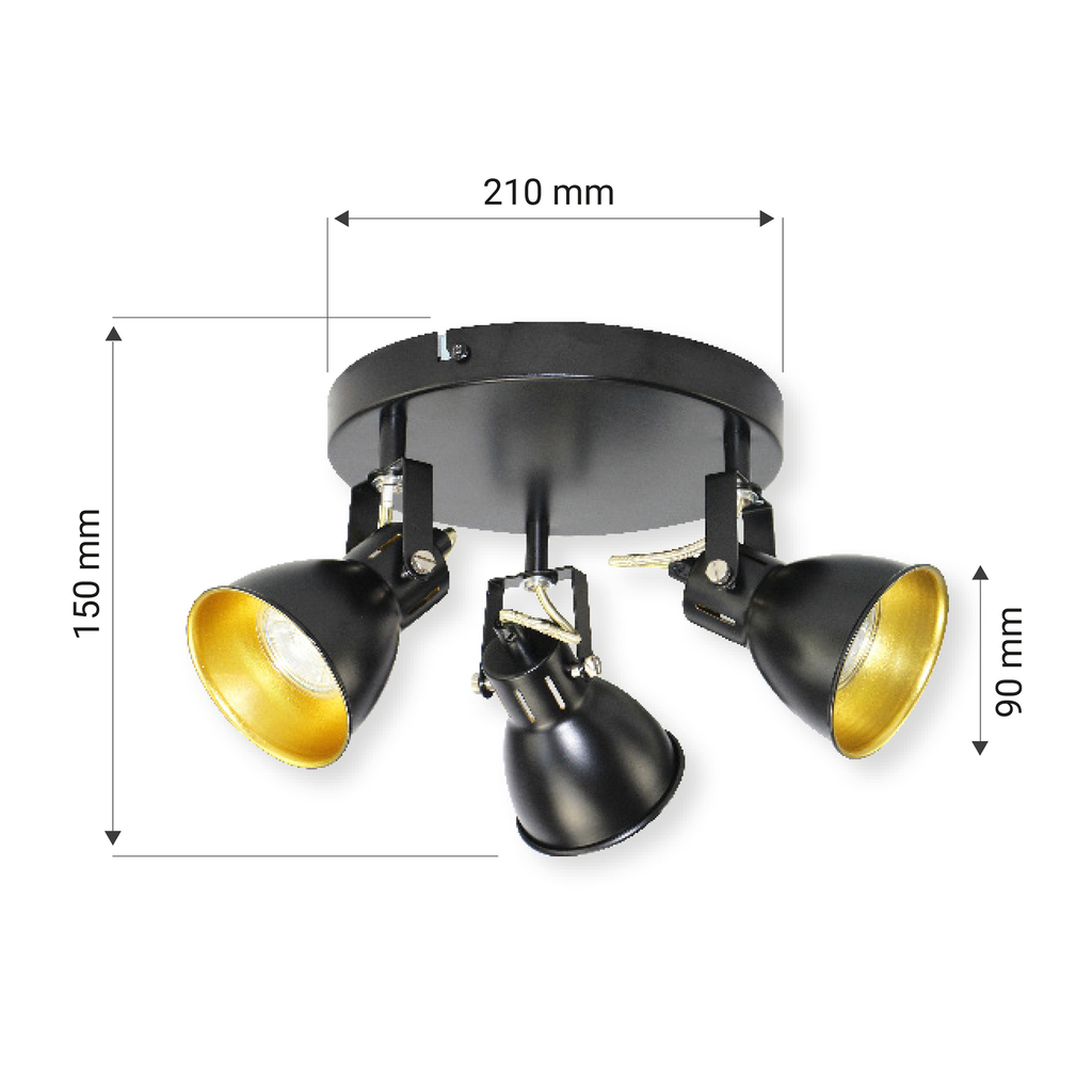 Černo-zlaté tříbodové stropní svítidlo ORO FALCO