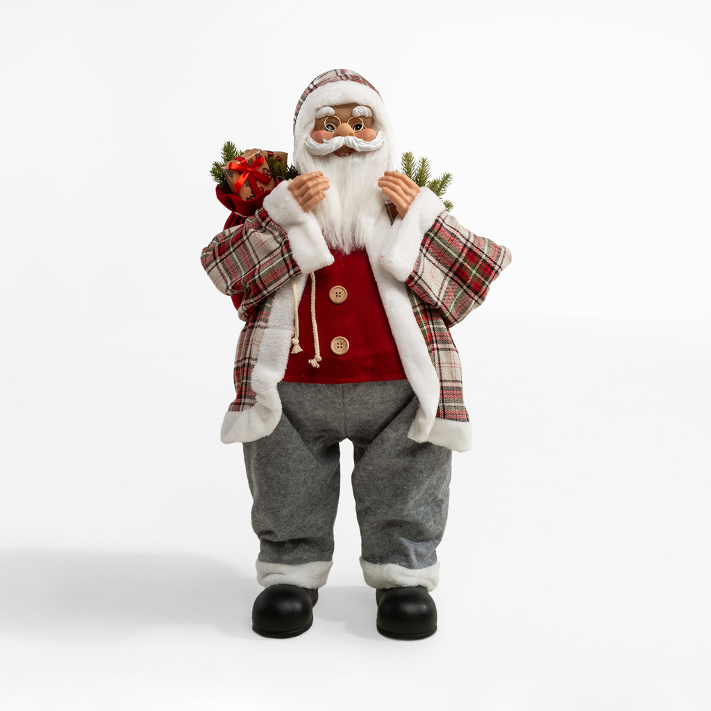 Vánoční červeno-šedá figurka SANTA CLAUS 80 cm