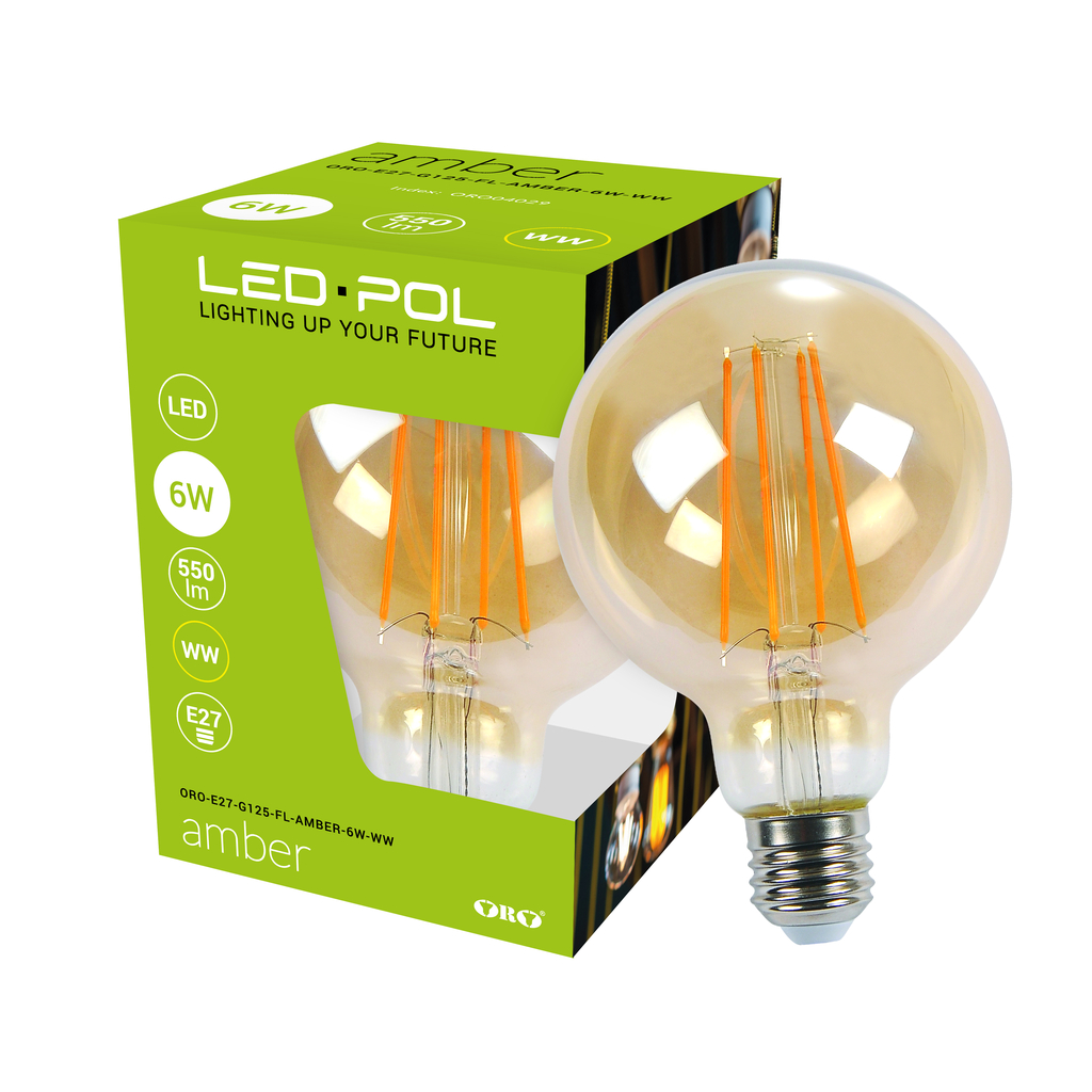 Dekorativní LED žárovka E27 6 W teplé barvy ORO-E27-G125-FL-AMBER-6 W