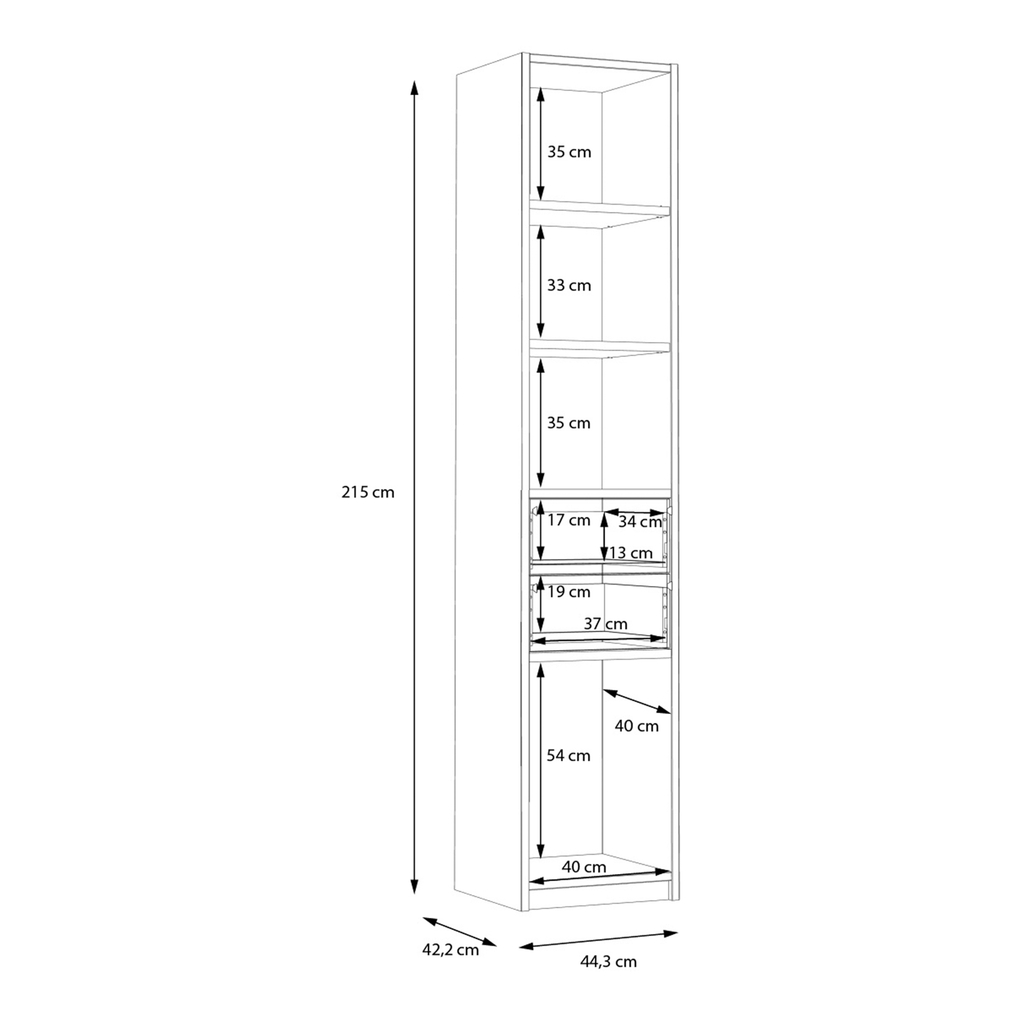 Regál s policemi a zásuvkami S-ROOM 44,4 cm