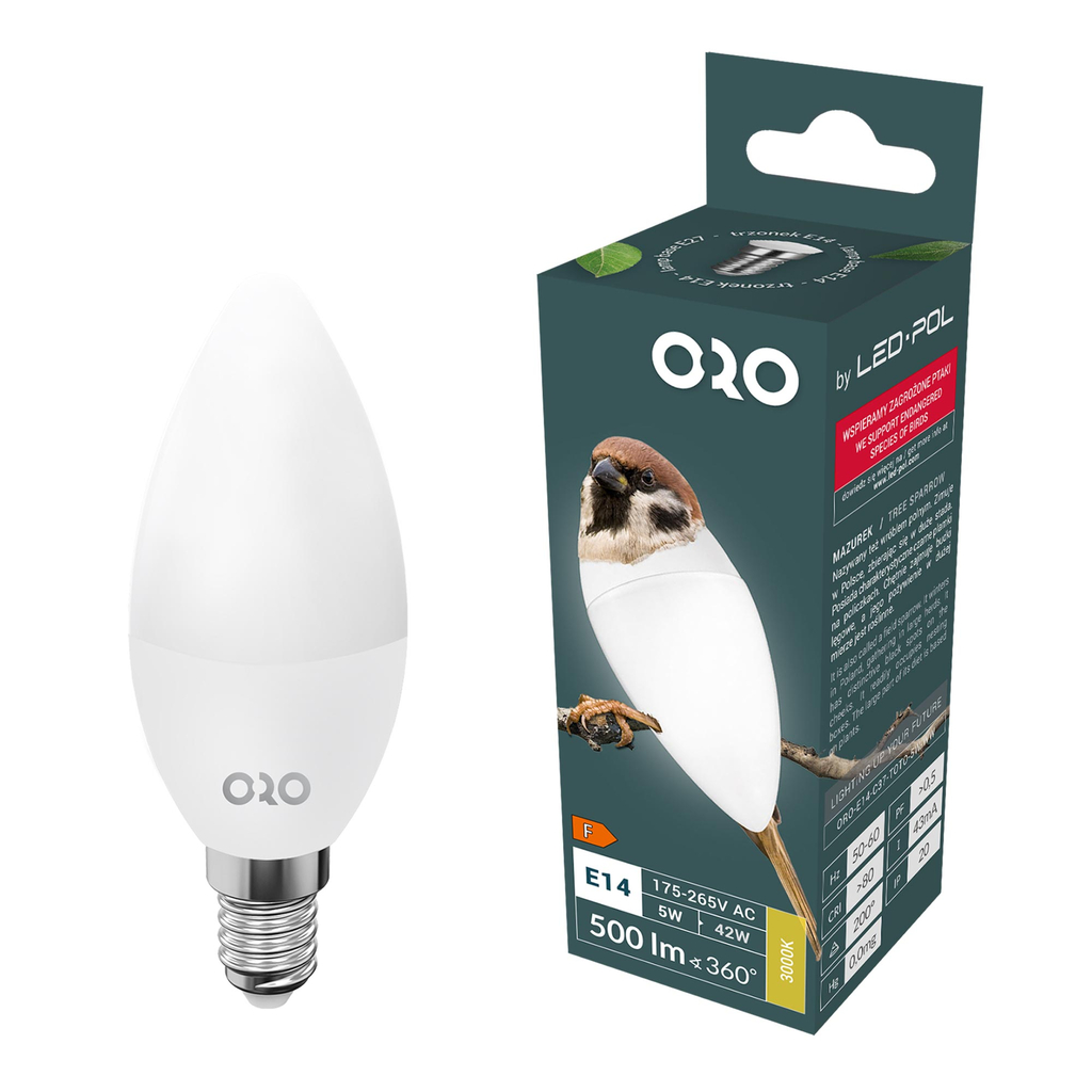 LED žárovka E14 5 W teplé barvy ORO-E14-C37-TOTO-5W