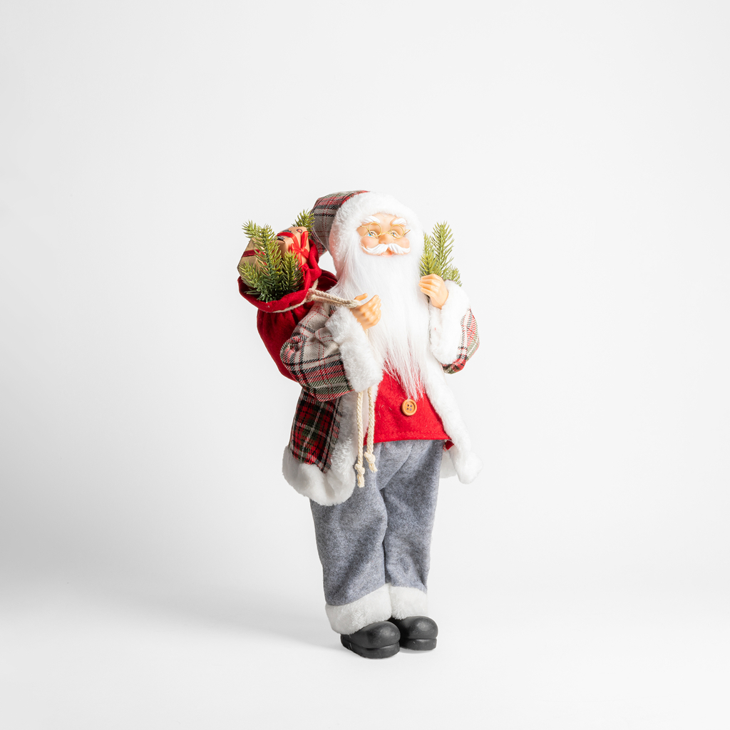 Vánoční červeno-šedá figurka SANTA CLAUS 45 cm