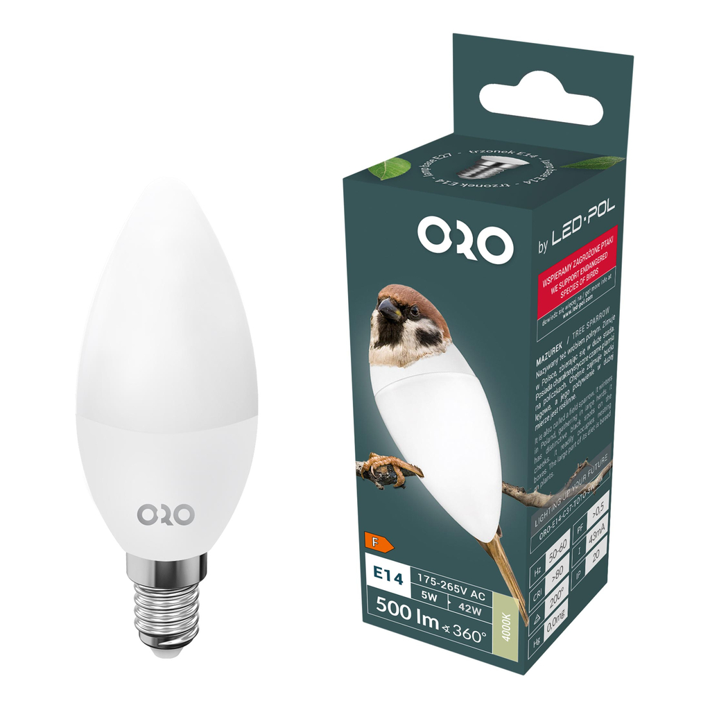 LED žárovka E14 5 W neutrální ORO-E14-C37-TOTO-5W