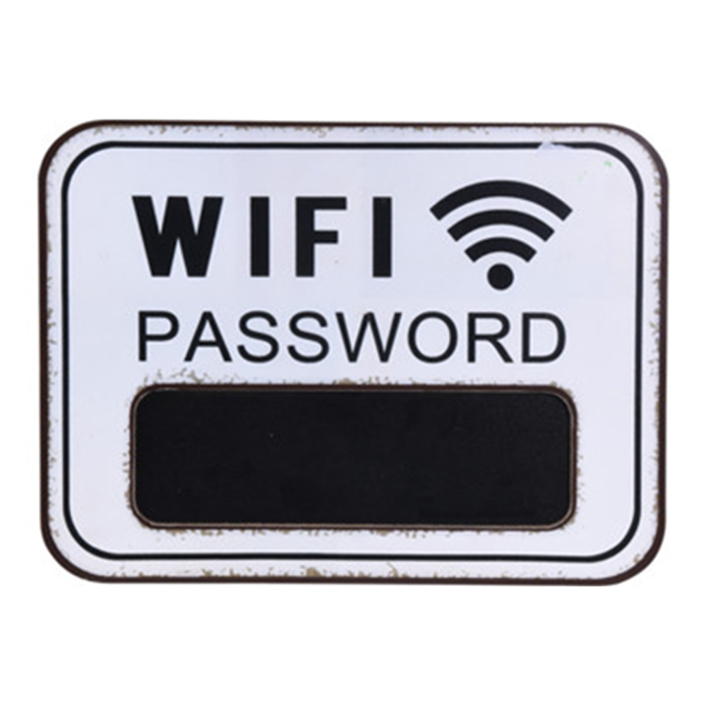 Nástěnná tabule s nápisem WIFI PASSWORD MIX