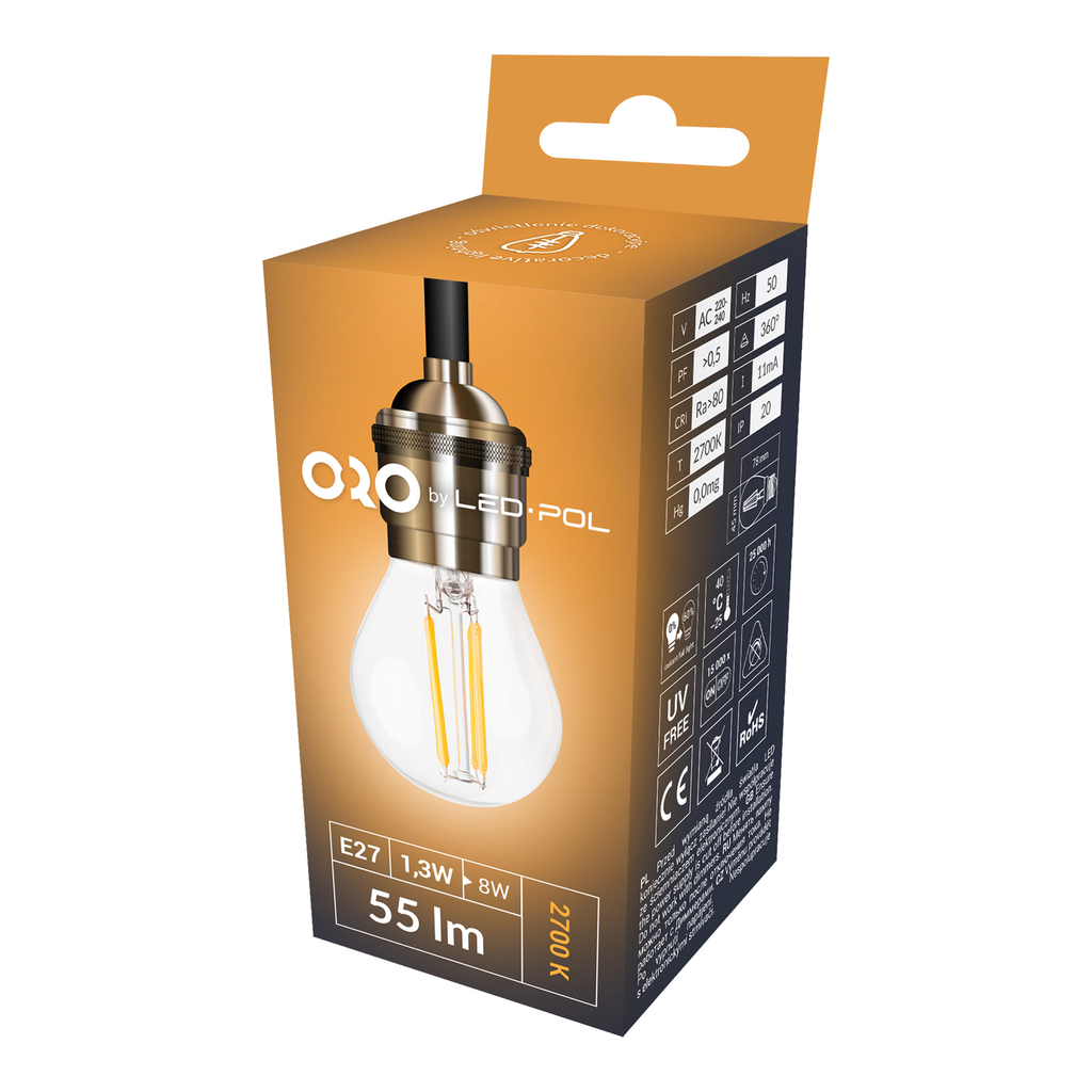 LED žárovka E27 1,3 W ORO-E27-G45-FL-CLARO-1,3W-WW teplá barva