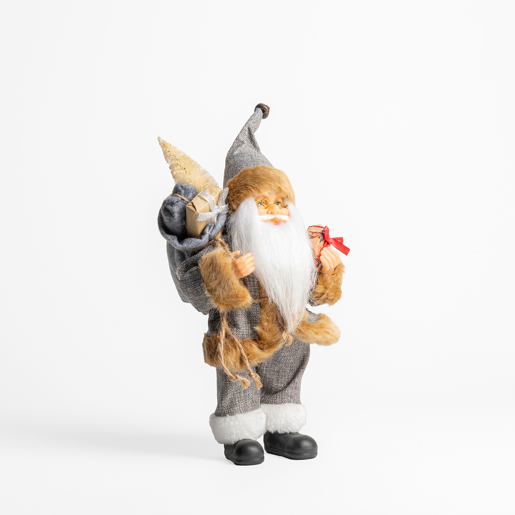 Vánoční hnědo-šedá figurka SANTA CLAUS 25 CM