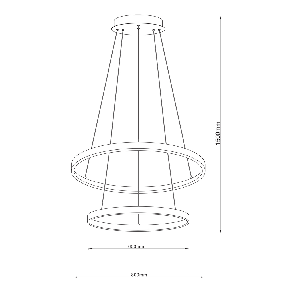 Černé závěsné LED svítidlo 2 kruhy BRENO 80 cm