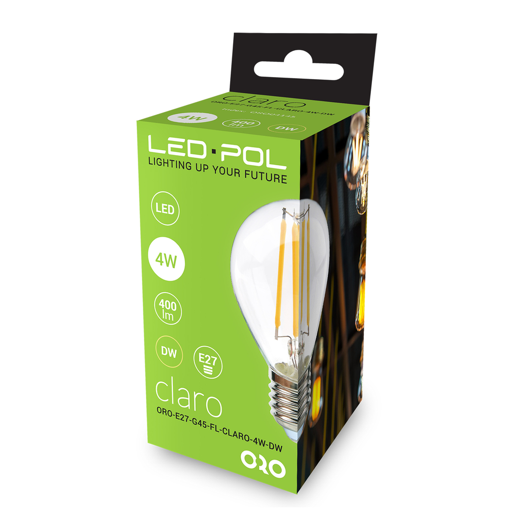 LED žárovka E27 4 W neutrální ORO-E27-G45-FL-CLARO-4 W