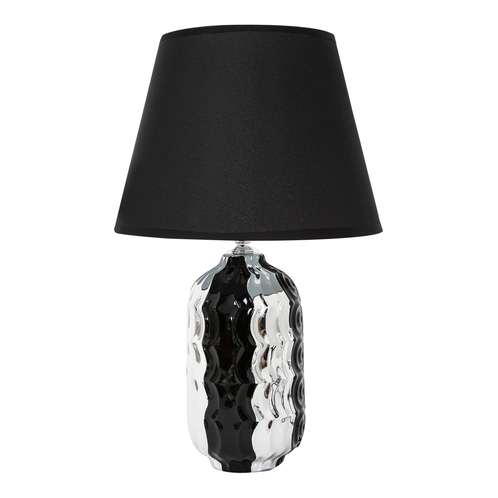 Stolní lampa keramická černo-stříbrná, 38 cm