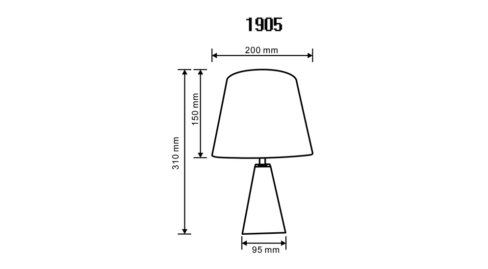 Lampa stołowa bambusowa, abażur biały - wymiar.