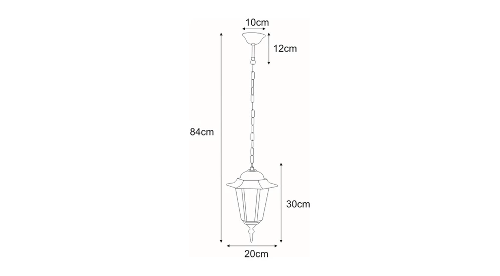 Lampa wisząca zewnętrzna outdoor klasyczna czarna STANDARD - wymiary.