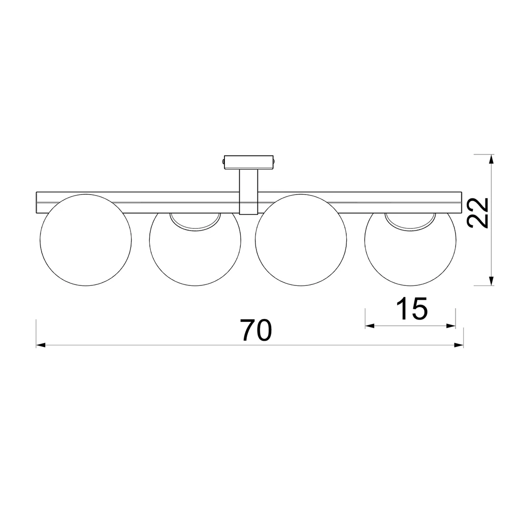 Lampa sufitowa 4 klosze kule czarno-złota IDRIS IV - wymiary.