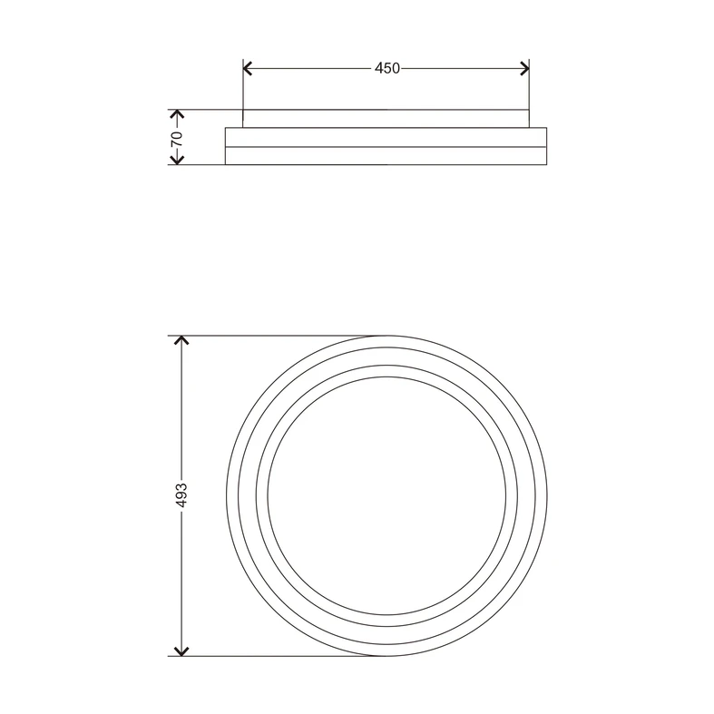 Plafon LED RGB czarny RATI 49,3 cm z pilotem - wymiary.