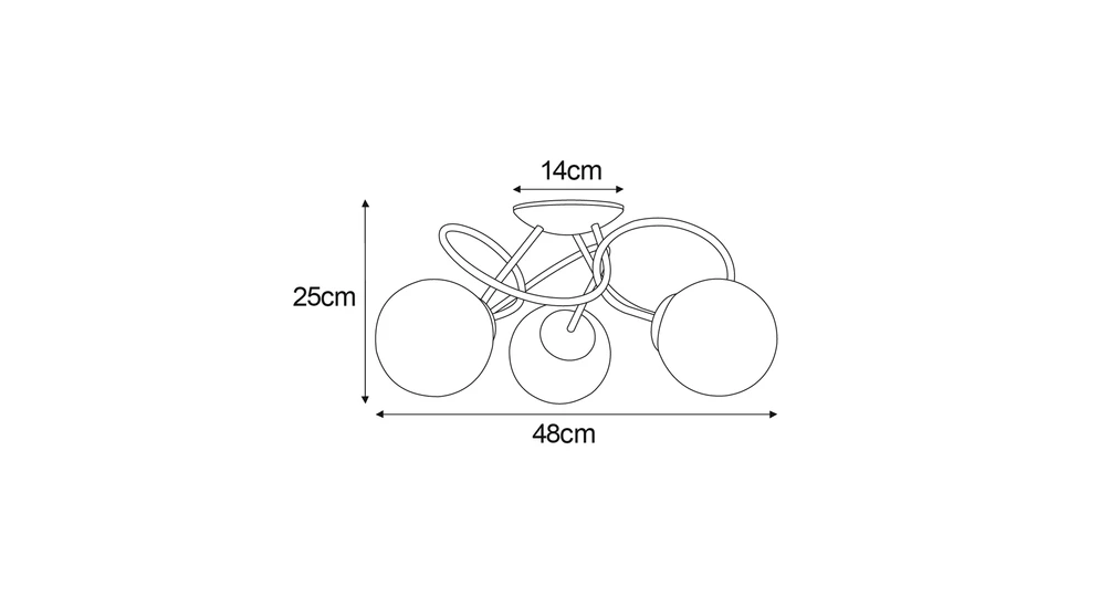 Lampa sufitowa 3 klosze kule czarna FLORO - wymiary.