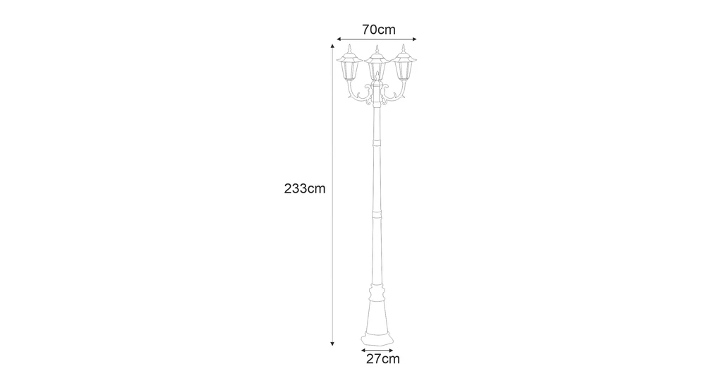 Lampa zewnętrzna outdoor 3-ramienna czarna STANDARD - wymiary.