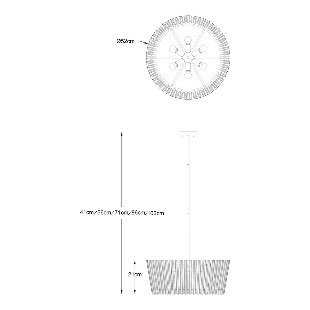 Lampa wisząca glamour złota BACH 52 cm - wymiary.