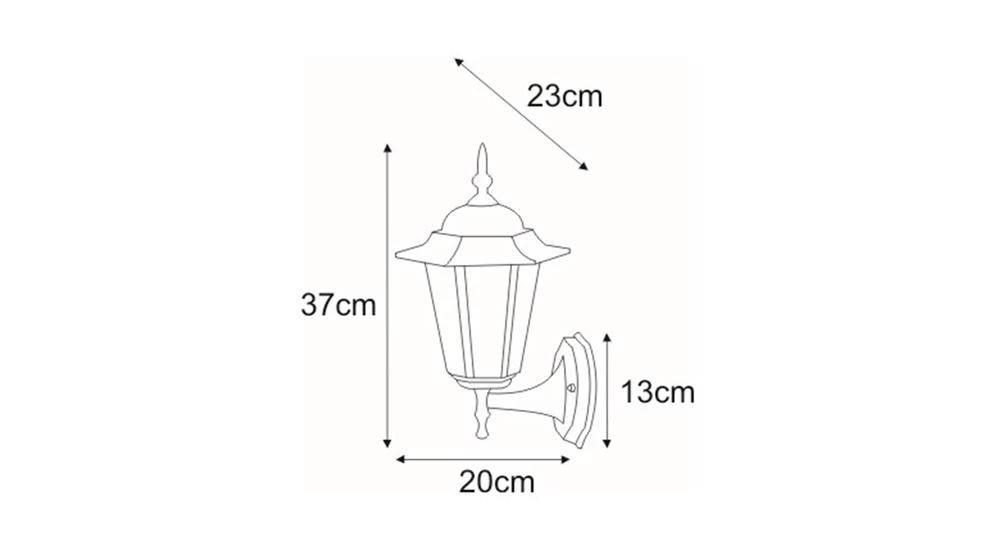 Kinkiet zewnętrzny outdoor klasyczny czarny STANDARD UP - wymiary.