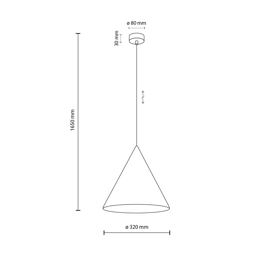 Lampa wisząca czarna CONO 1L - wymiary.