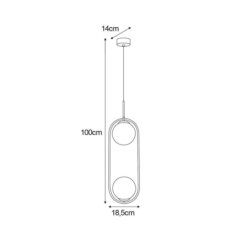 Lampa wisząca 2 klosze kule czarna DAVOS - wymiary.