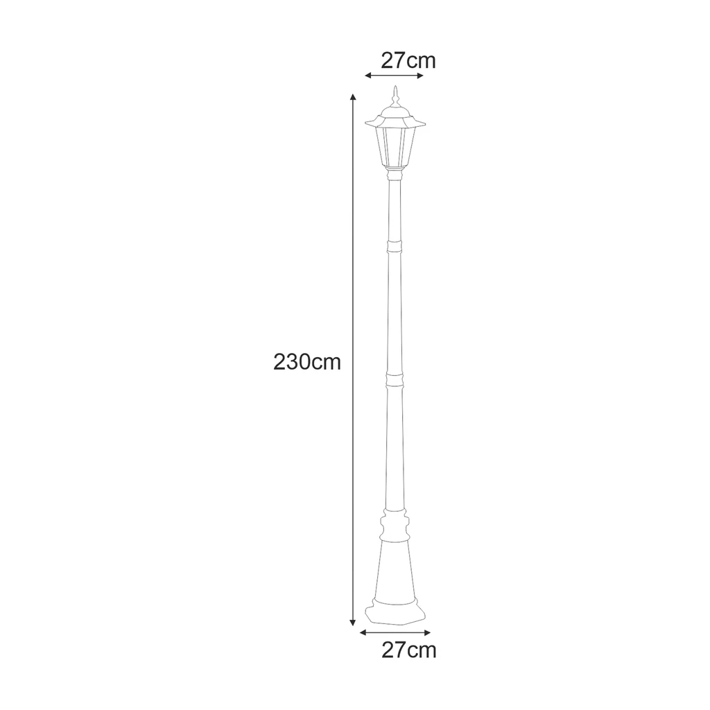 Lampa zewnętrzna outdoor wysoka czarna STANDARD - wymiary.