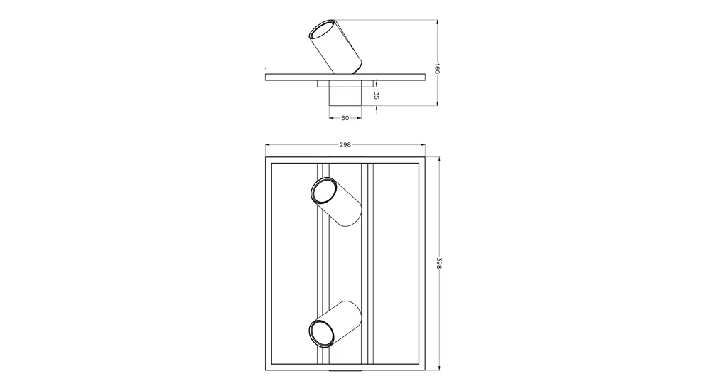 Lampa sufitowa LED z 2 reflektorami geometryczna drewno KORDA - wymiary.