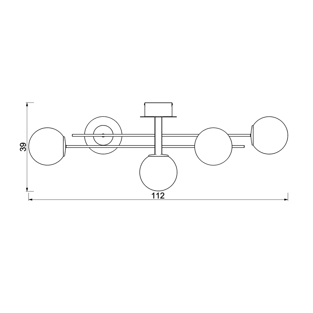 Lampa sufitowa 5 kloszy kule czarno-złota SATELIT V - wymiary.