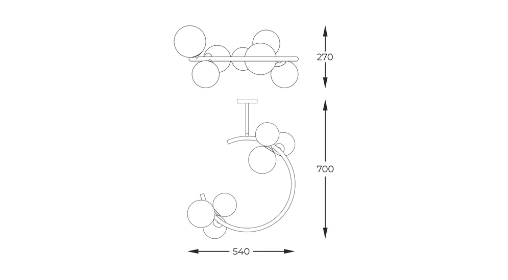 Lampa sufitowa kule złota MOLECULE 54 cm - wymiary.