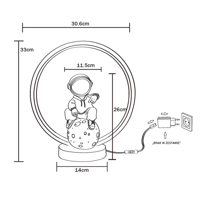 Lampa stołowa dekoracyjna LED ASTRONAUTA raper - wymiary.