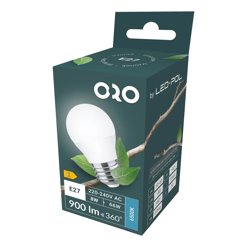 LED žárovka E27 8 W studená ORO-E27-G45-TOTO-8 W-CW