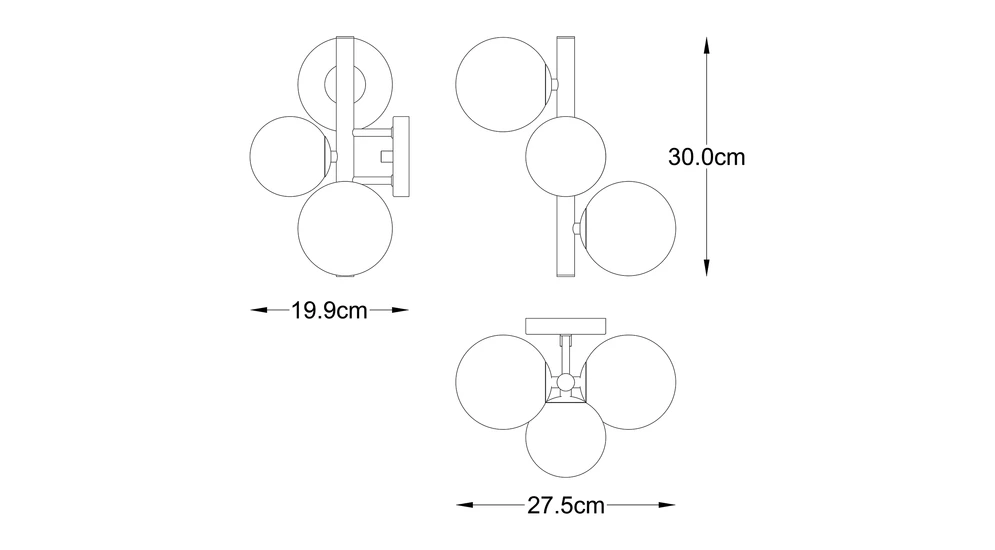 Kinkiet kule złoty MOLECULE - wymiary.