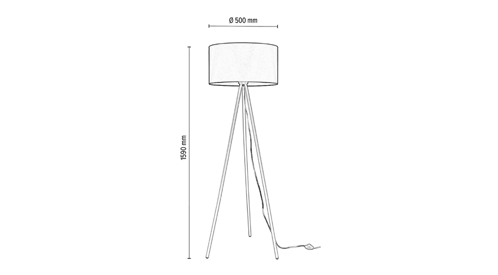 Lampa podłogowa szara abażur biały TRIPOD - wymiary.