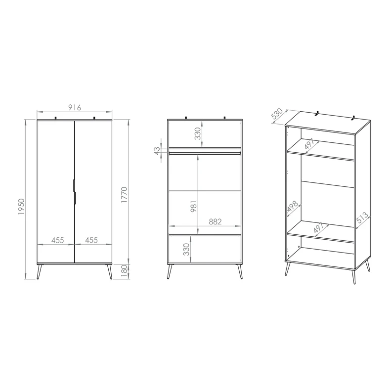 Szczegółowe wymiary szafy VITERBO.
