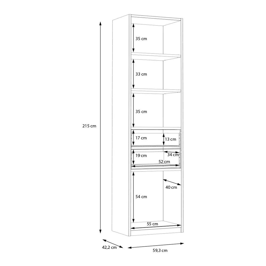 Regál s policemi a zásuvkami S-ROOM 59,4 cm