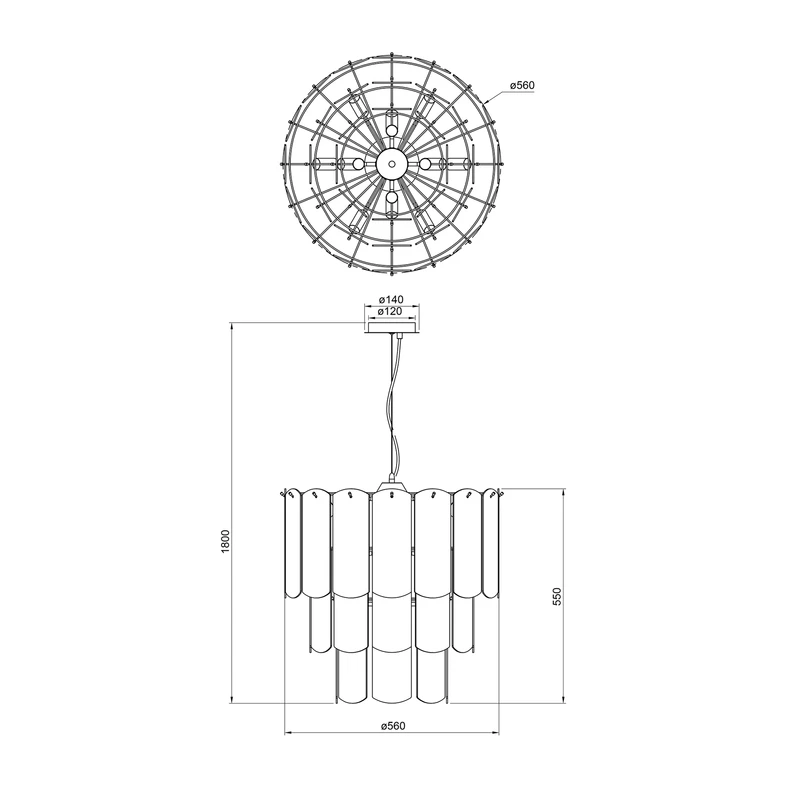 Lampa wisząca transparentne szkło złota NIRA - wymiary.