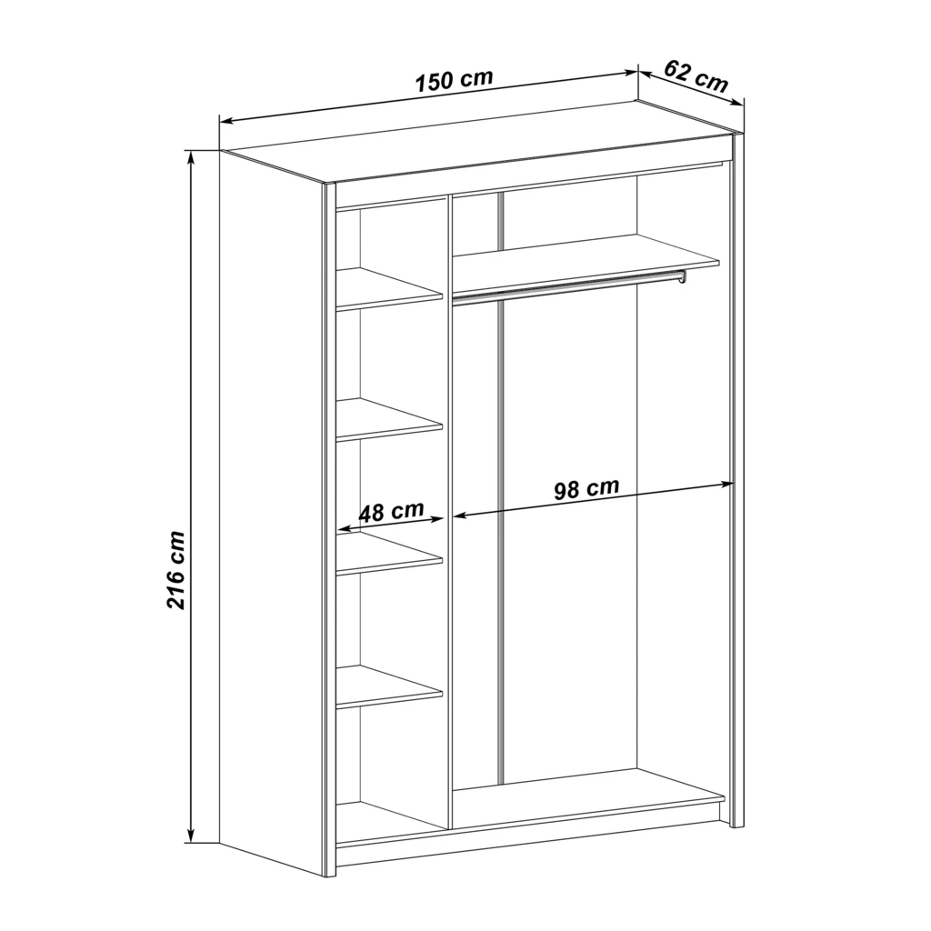 Zrcadlová skříň s posuvnými dveřmi INOVA 150 cm dąb sonoma