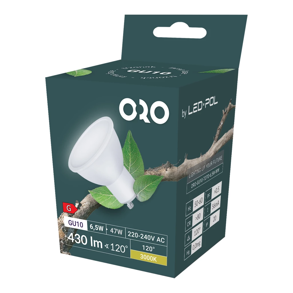 LED žárovka ORO-GU10-TOTO-6,5W-WW teplá barva