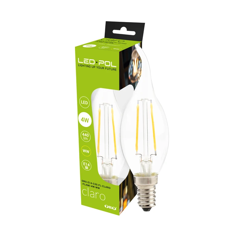 LED žárovka E14 4 W teplá barva ORO-E14-C35-FL-CLARO-FLAMI-4 W