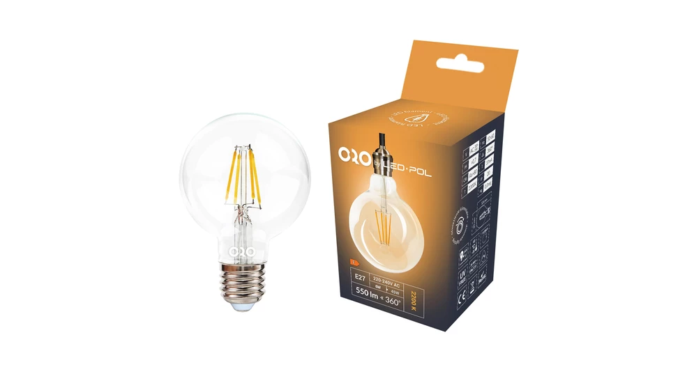 LED žárovka E27 6 W neutrální ORO-E27-G80-FL-CLARO-6 W-DIMM-DW